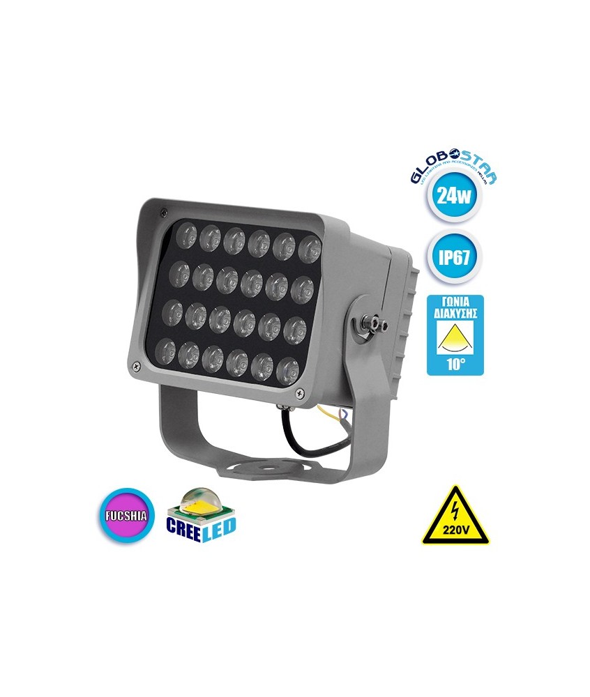 GLOBOSTAR® FLOODXENA 05027 Προβολέας Σποτ Wall Washer LED 24W 2040lm 10° AC 220-240V Αδιάβροχο IP65 Ροζ - Bridgelux SMD Chip - Γκρι Ανθρακί - Μ18 x Π13.5 x Υ18cm - 3 Χρόνια Εγγύηση